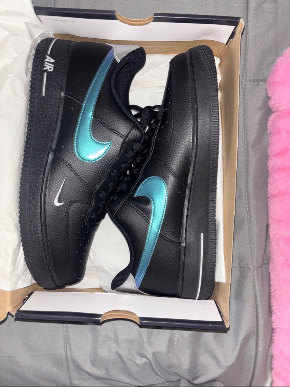 Air Force 1Nike Black Leather Low-Top Sneakers with Teal Swoosh size 11.5 - Picture 5 of 6